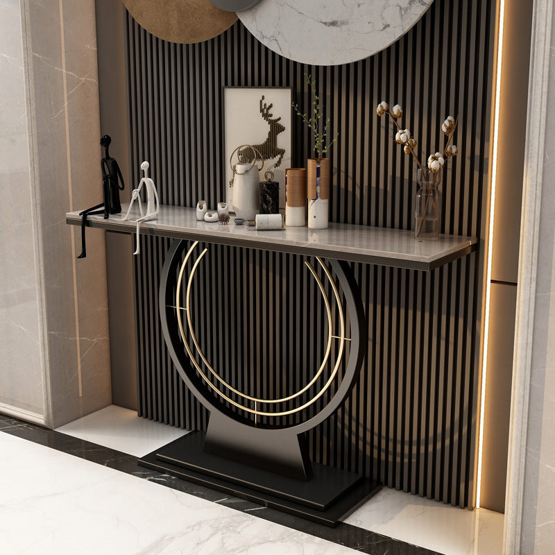 Modern Stone Console Table Rectangle End Table with Shelf for Hall
