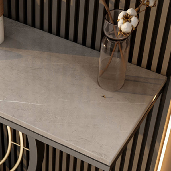 Modern Stone Console Table Rectangle End Table with Shelf for Hall