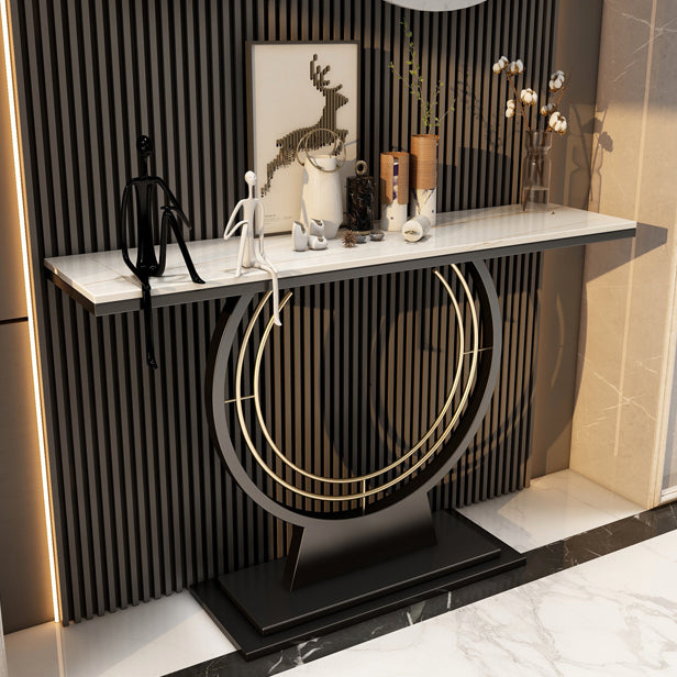 Modern Stone Console Table Rectangle End Table with Shelf for Hall