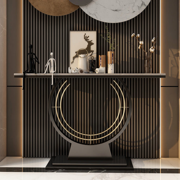 Modern Stone Console Table Rectangle End Table with Shelf for Hall