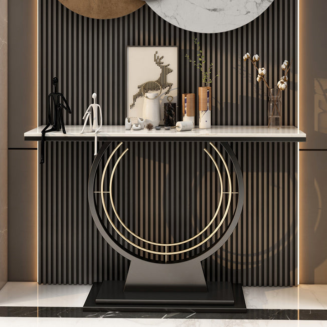 Modern Stone Console Table Rectangle End Table with Shelf for Hall