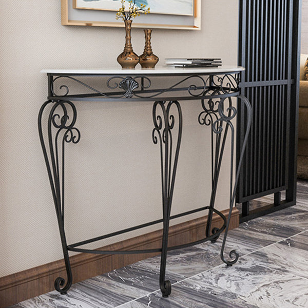 Modern Marble Console Sofa Table Half Moon End Table for Hall