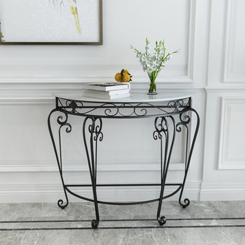 Modern Marble Console Sofa Table Half Moon End Table for Hall