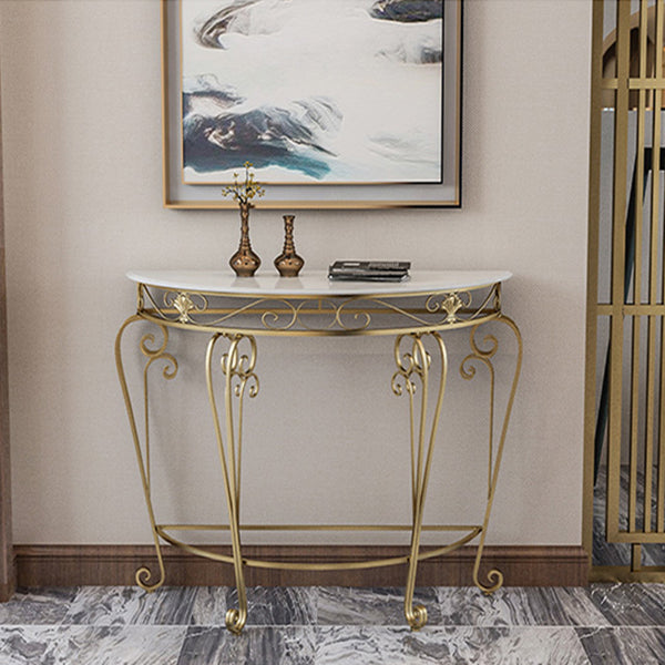 Modern Marble Console Sofa Table Half Moon End Table for Hall