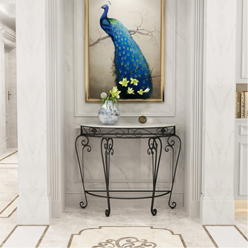 Modern Marble Console Sofa Table Half Moon End Table for Hall