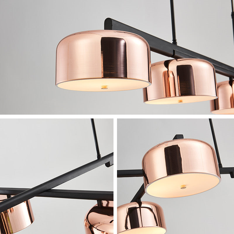 4-Light 55" Island Light Fixture Modern Rose Gold Drum Restaurant Hanging Lamp with Metal Shade