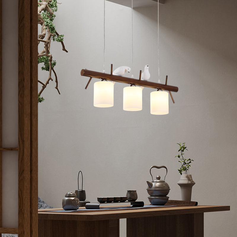 Modern Style Cylinder Island Lights White Glass 3-Light Pendant Lights