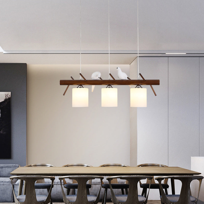 Modern Style Cylinder Island Lights White Glass 3-Light Pendant Lights