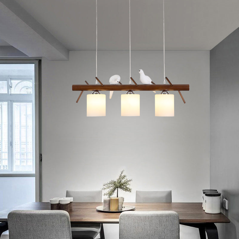 Modern Style Cylinder Island Lights White Glass 3-Light Pendant Lights