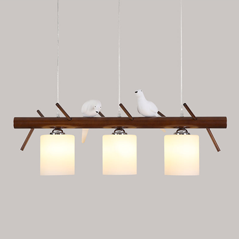 Modern Style Cylinder Island Lights White Glass 3-Light Pendant Lights