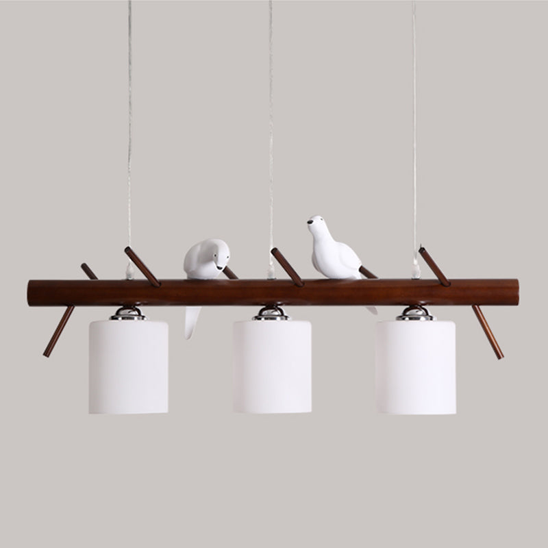 Modern Style Cylinder Island Lights White Glass 3-Light Pendant Lights