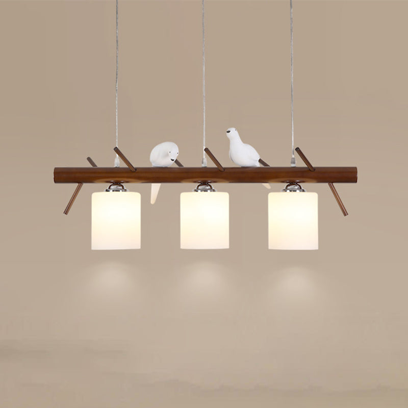 Modern Style Cylinder Island Lights White Glass 3-Light Pendant Lights