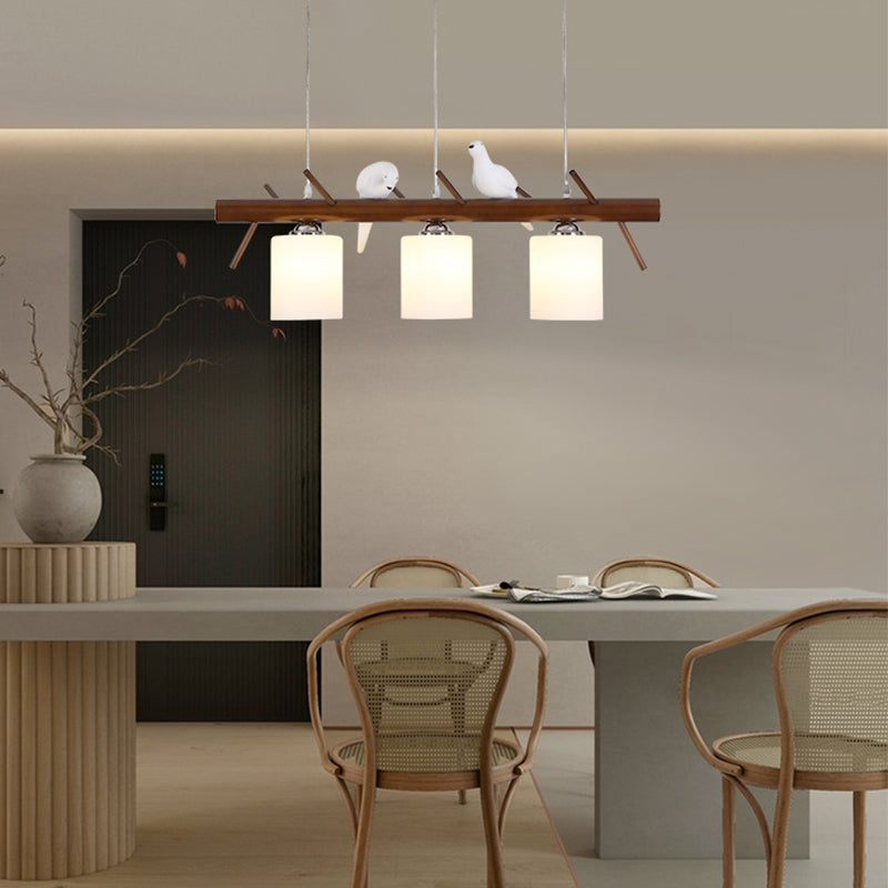 Modern Style Cylinder Island Lights White Glass 3-Light Pendant Lights