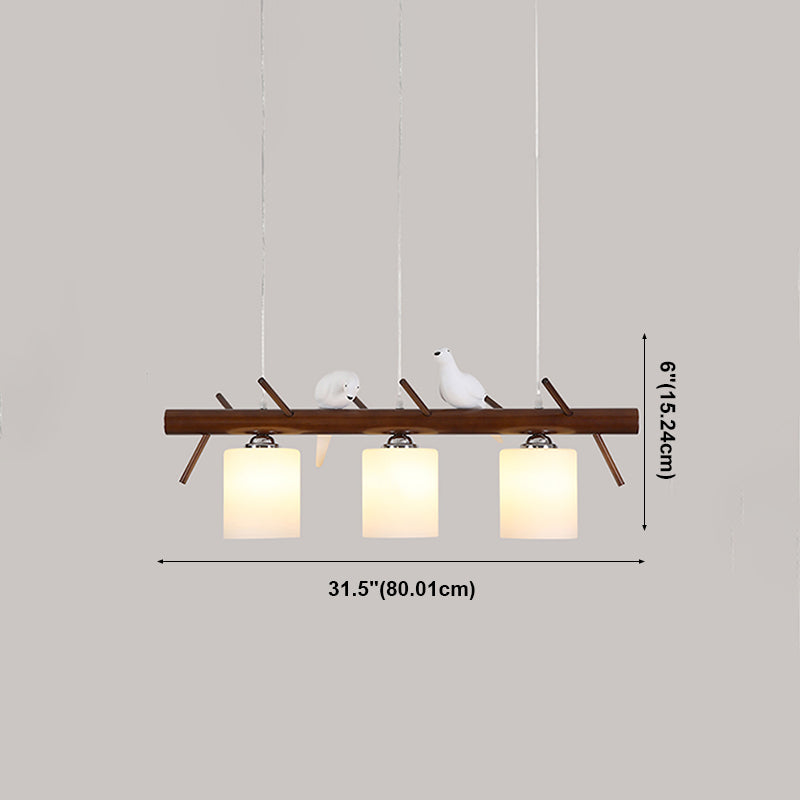 Modern Style Cylinder Island Lights White Glass 3-Light Pendant Lights