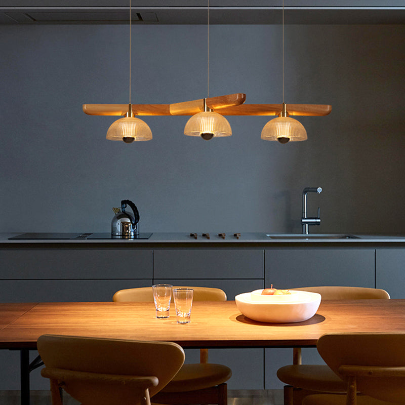 Modern Style Dome Island Lights Wooden 3-Light Pendant Lights