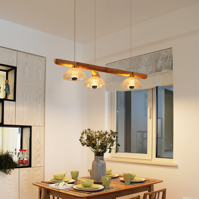 Modern Style Dome Island Lights Wooden 3-Light Pendant Lights