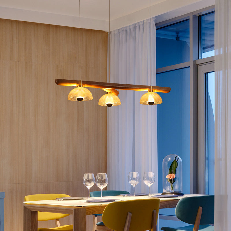 Modern Style Dome Island Lights Wooden 3-Light Pendant Lights