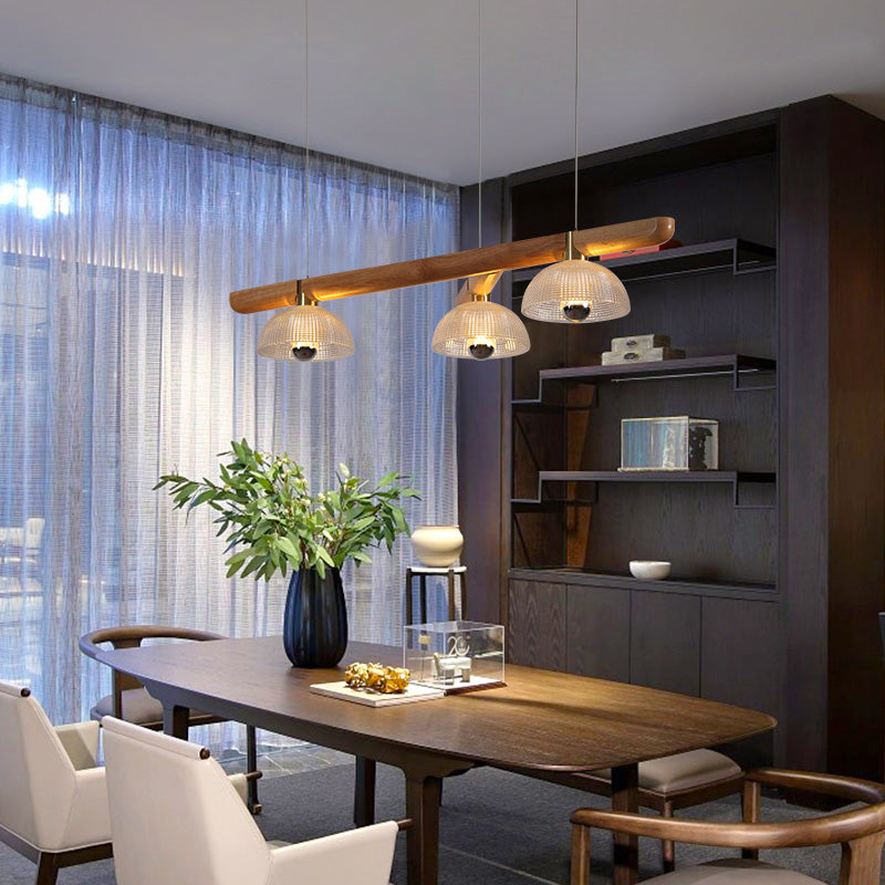 Modern Style Dome Island Lights Wooden 3-Light Pendant Lights
