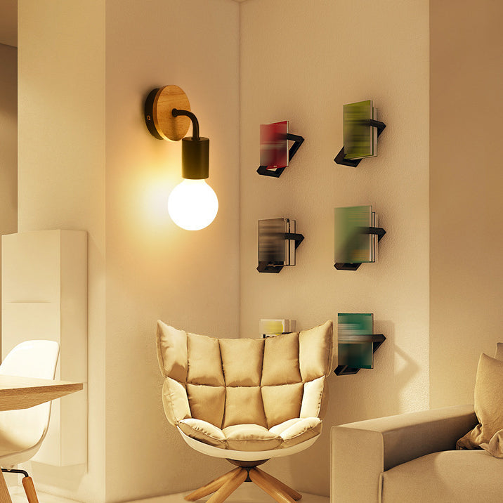 Modern Style Geometric Sconce Light Fixtures Wood 1 Light Wall Mounted Lamps