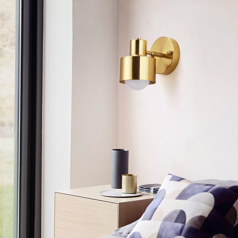Modern Style Cylinder Sconce Light Fixtures Metal 1 Light Wall Mounted Lamps in Gold