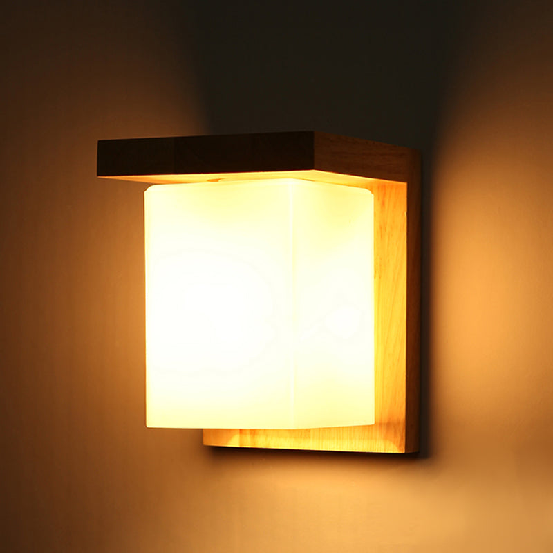 Modern Style Square Sconce Light Fixtures Wood 1 Light Wall Mounted Lighting