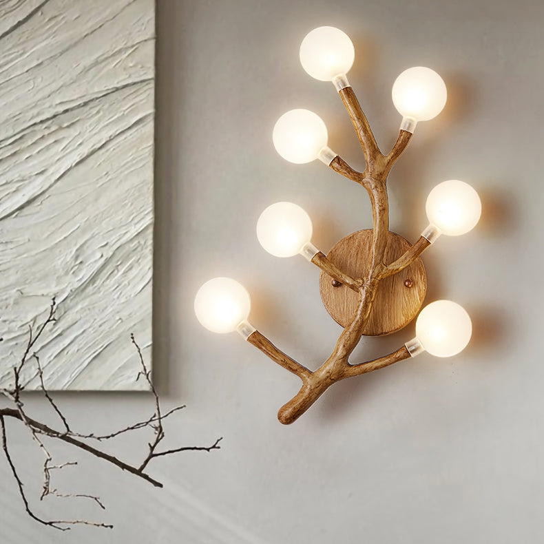 Japanese Style Glass Wall Light Branch Shape 7 Lights Wall Sconce for Bedroom