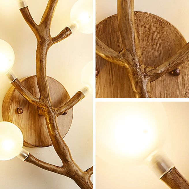 Japanese Style Glass Wall Light Branch Shape 7 Lights Wall Sconce for Bedroom