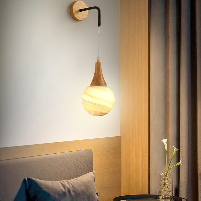 Modern Style Ball Sconce Light Fixtures Wood 1 Light Wall Mounted Lighting