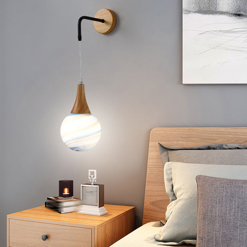 Modern Style Ball Sconce Light Fixtures Wood 1 Light Wall Mounted Lighting
