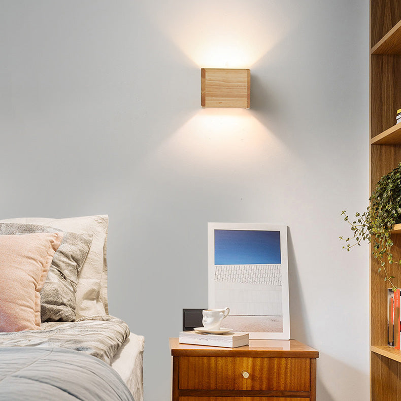 Nordic Style Wood Wall Light Cube Shape 4.5" Wide Wall Sconce for Bedroom