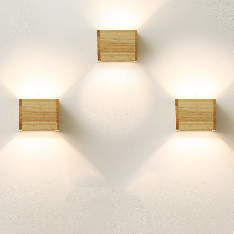 Nordic Style Wood Wall Light Cube Shape 4.5" Wide Wall Sconce for Bedroom