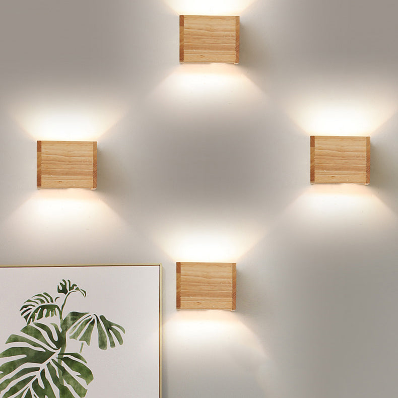 Nordic Style Wood Wall Light Cube Shape 4.5" Wide Wall Sconce for Bedroom