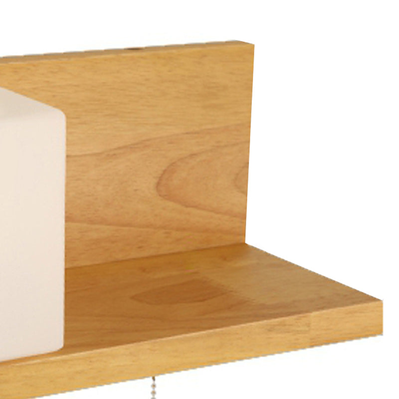 Japanese Wood Wall Light Cube 12" Wide Wall Sconce with Pull Switch for Bedroom