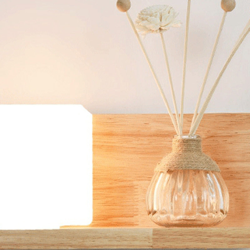 Japanese Wood Wall Light Cube 12" Wide Wall Sconce with Pull Switch for Bedroom