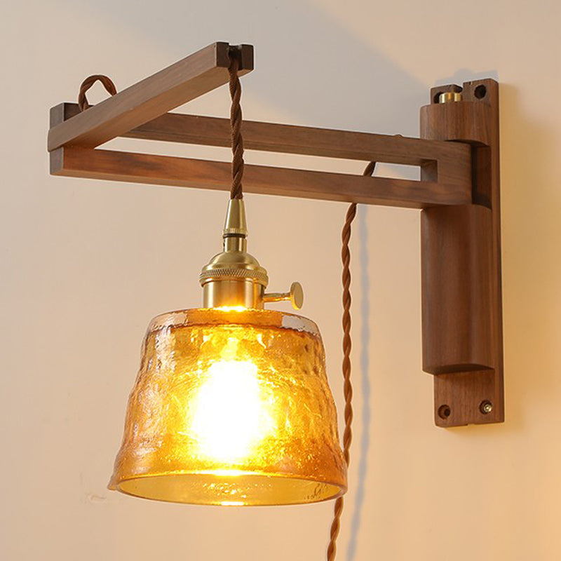Modern Style Cylinder Sconce Light Fixtures Wood 1 Light Wall Mounted Lighting