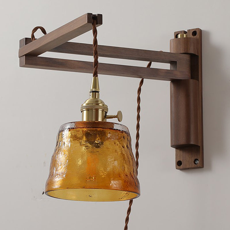 Modern Style Cylinder Sconce Light Fixtures Wood 1 Light Wall Mounted Lighting
