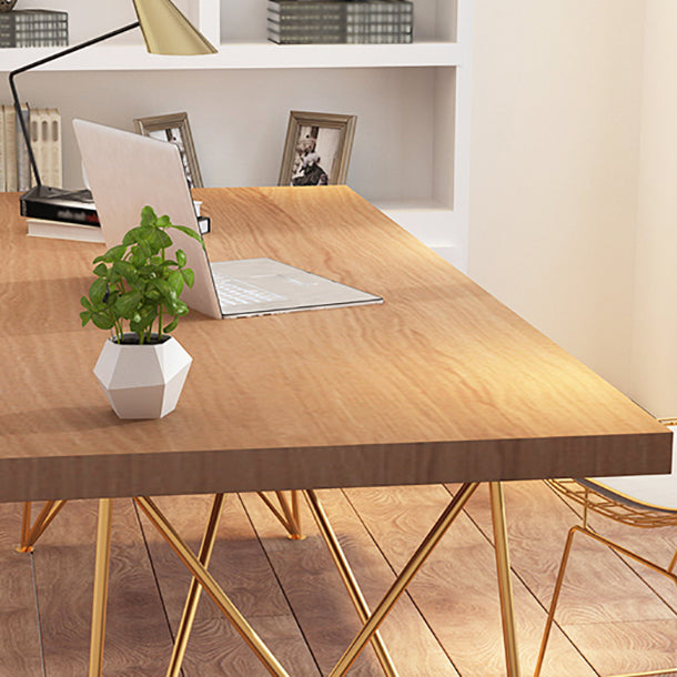 Glam Style Wooden Office Desk Rectangular Desk with Gold Frame