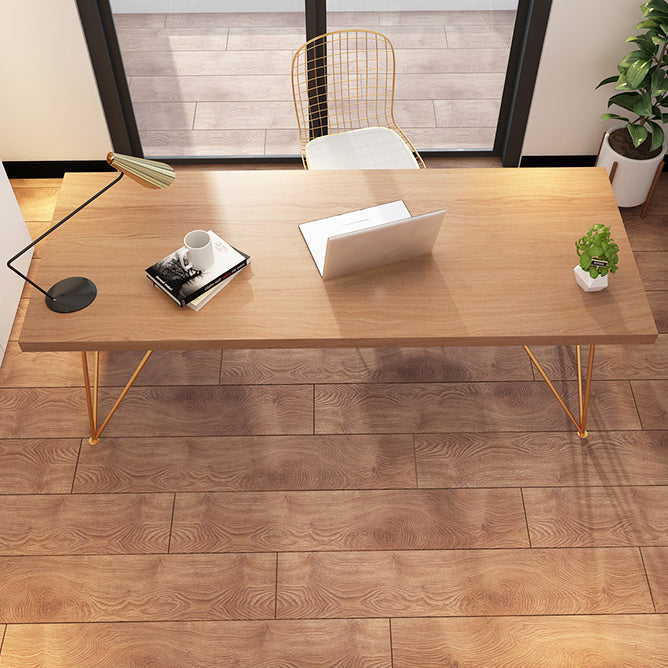 Glam Style Wooden Office Desk Rectangular Desk with Gold Frame