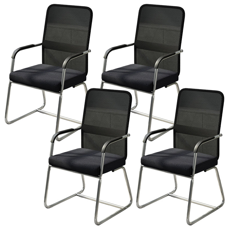 Modern Fixed Arms Leather Chair No Wheels Mid-Back Office Chair