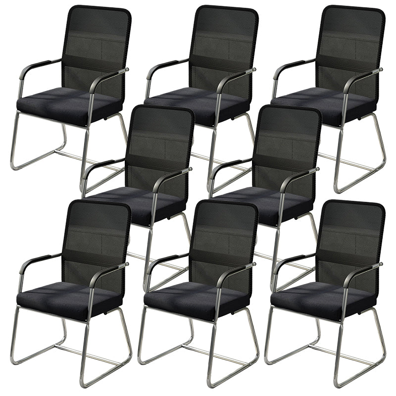 Modern Fixed Arms Leather Chair No Wheels Mid-Back Office Chair