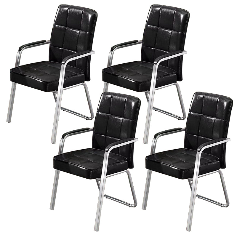 Modern Fixed Arms Leather Chair No Wheels Mid-Back Office Chair