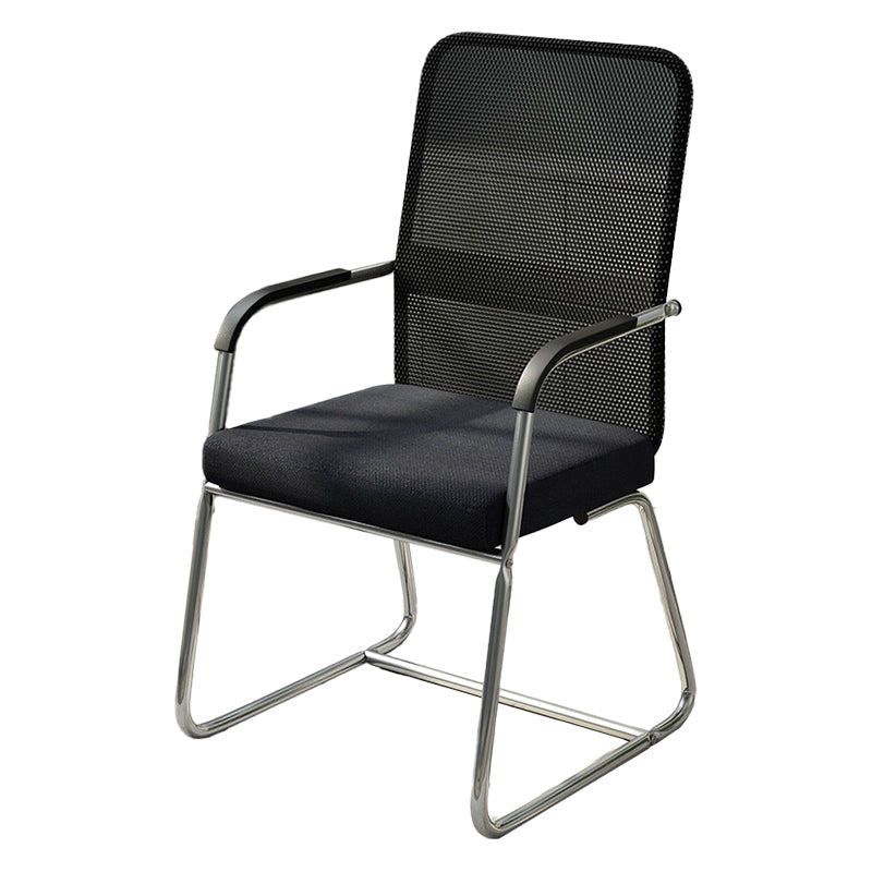 Modern Fixed Arms Leather Chair No Wheels Mid-Back Office Chair