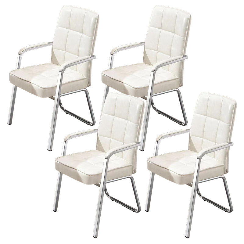 Modern Fixed Arms Leather Chair No Wheels Mid-Back Office Chair