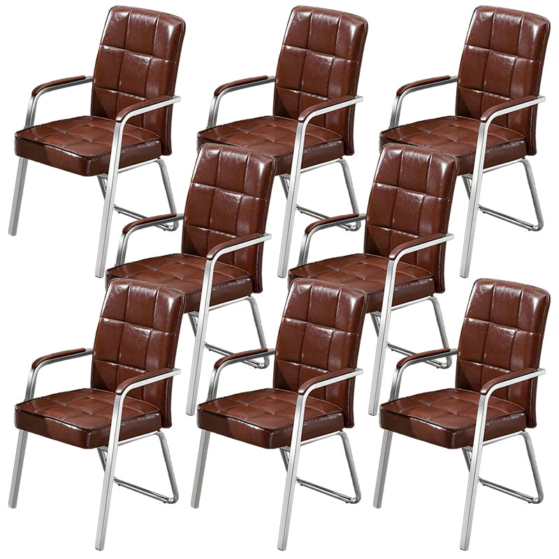 Modern Fixed Arms Leather Chair No Wheels Mid-Back Office Chair