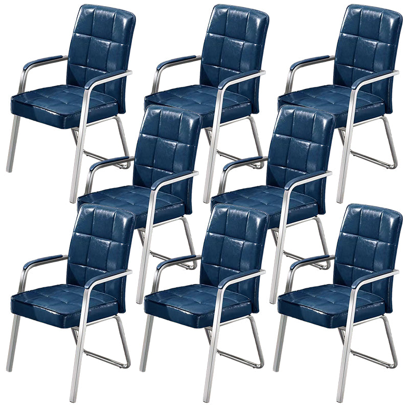 Modern Fixed Arms Leather Chair No Wheels Mid-Back Office Chair