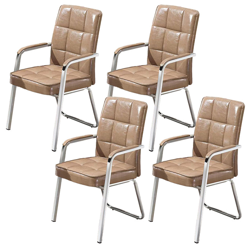 Modern Fixed Arms Leather Chair No Wheels Mid-Back Office Chair