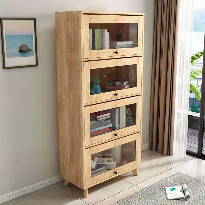 Natural Modern Style Geometric Bookshelf Solid Wooden Bookcase with Rectangular Shelves