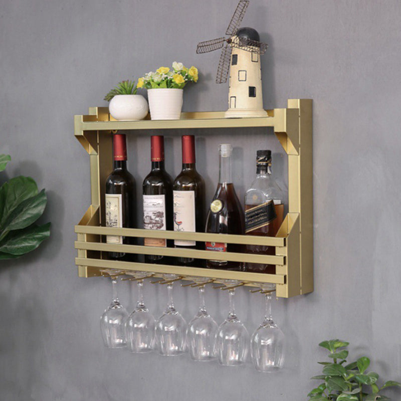 Iron Wall Mounted Modern Wine Rack Wine Rack in Brown with Storage