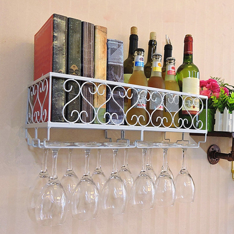 Metal Modern Wine Shelf Wall Mounted Stemware Holder Wine Holder with Shelf