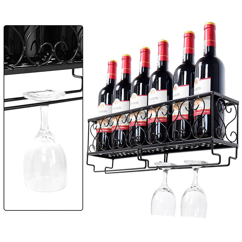 Metal Modern Wine Shelf Wall Mounted Stemware Holder Wine Holder with Shelf